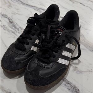 adidas Black Leather Sneakers with White Stripes